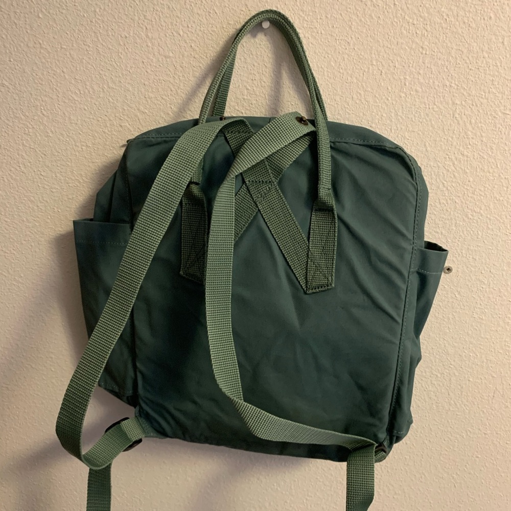 Fjallraven Kanken Mini Backpack in Forest Green with Red Logo - Picture 2 of 5